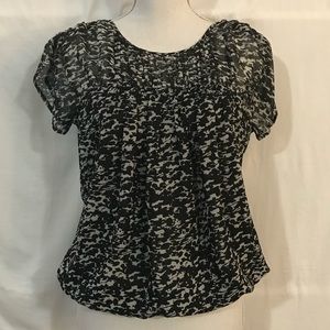 Madison Black & White Sheer Blouson Top NWOT